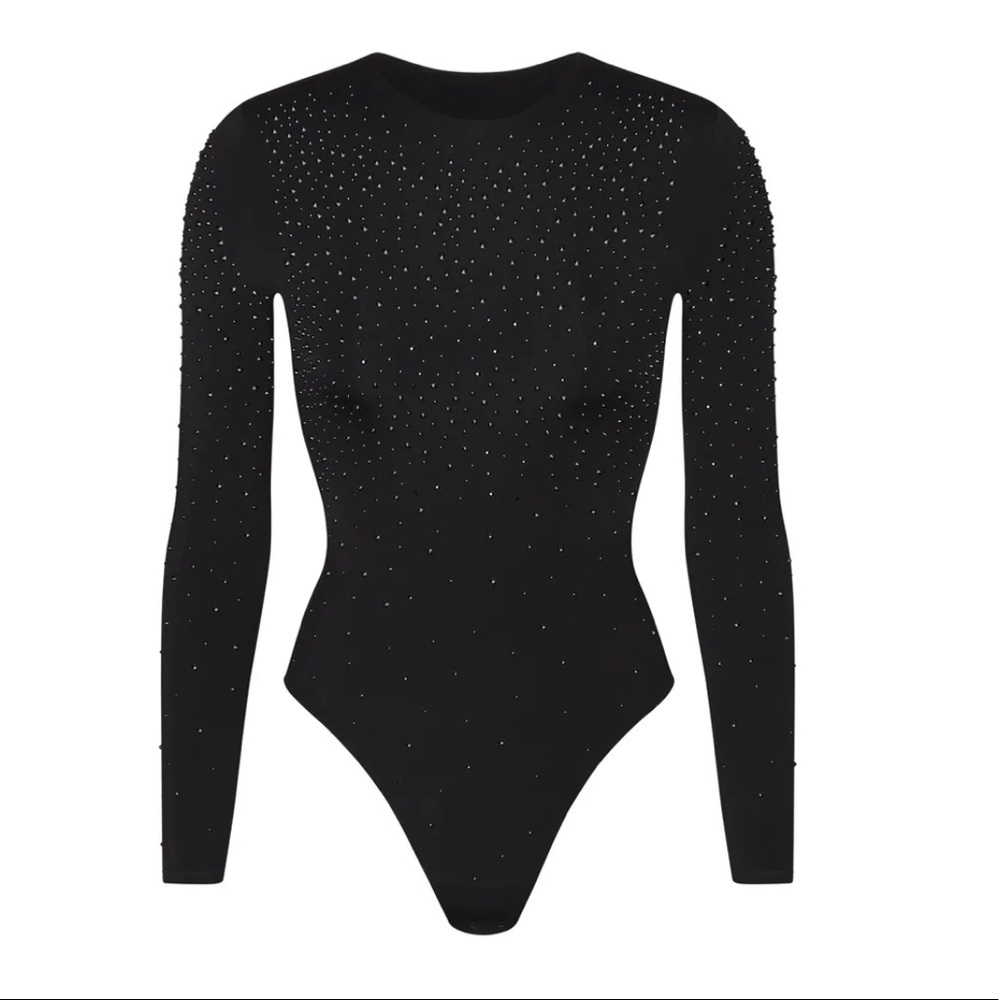 Skims Swarovski Jelly Sheer Intimates long sleeve bodysuit xxs onyx